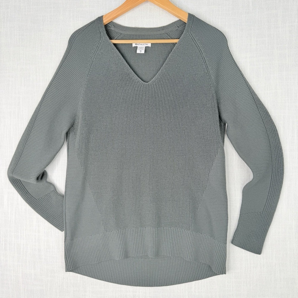 Athleta Sweater Womens Hanover V-Neck Gray Knit Merino Wool Blend Relaxed XS